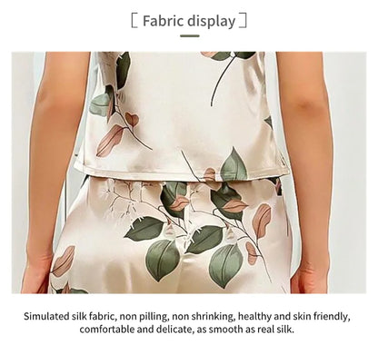 Leaf Print Satin Pajama Set