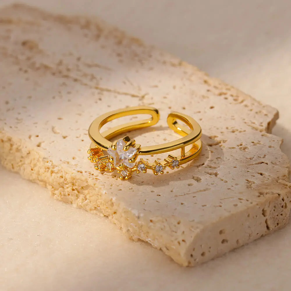 Geometric Heart Zircon Ring