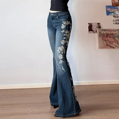 Retro Floral Embroidered Jeans