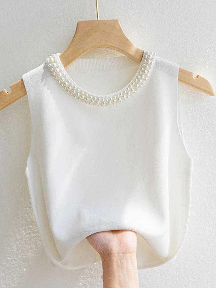 Korea Knitted Beaded Tank Top