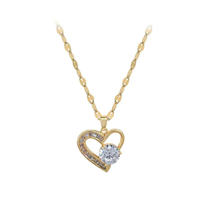 Clear Zircon Heart Necklace