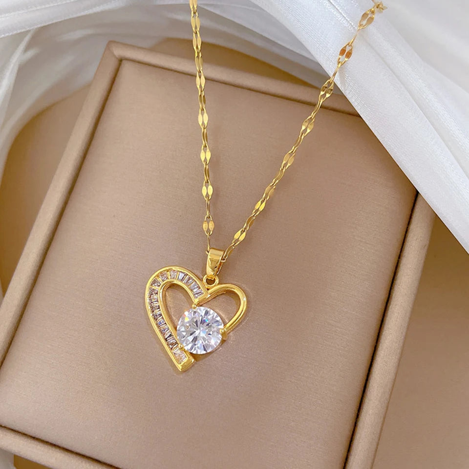 Clear Zircon Heart Necklace