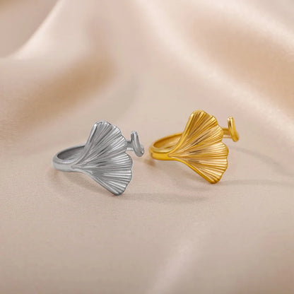 Vintage Ginkgo Leaf Open Ring
