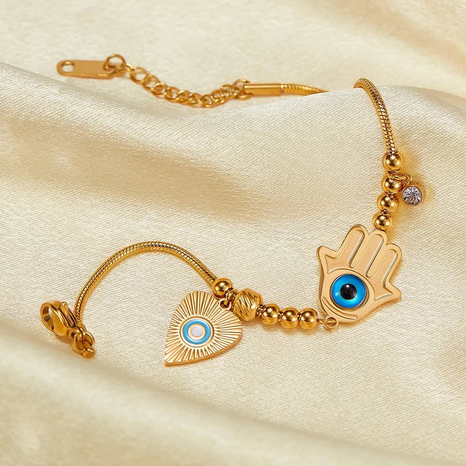 Evil Eye Heart Chain Bracelet
