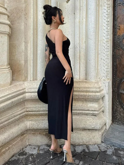 Black Split Backless Maxi Dress