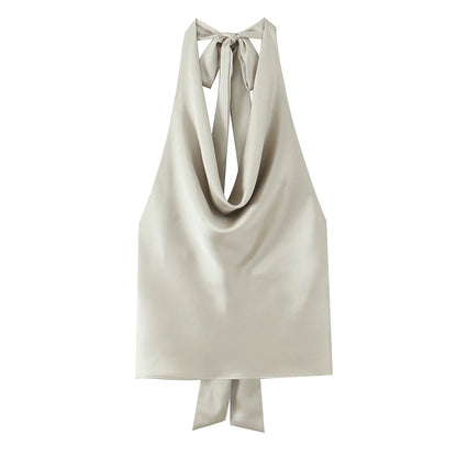 Satin Halter Tie-Back Top