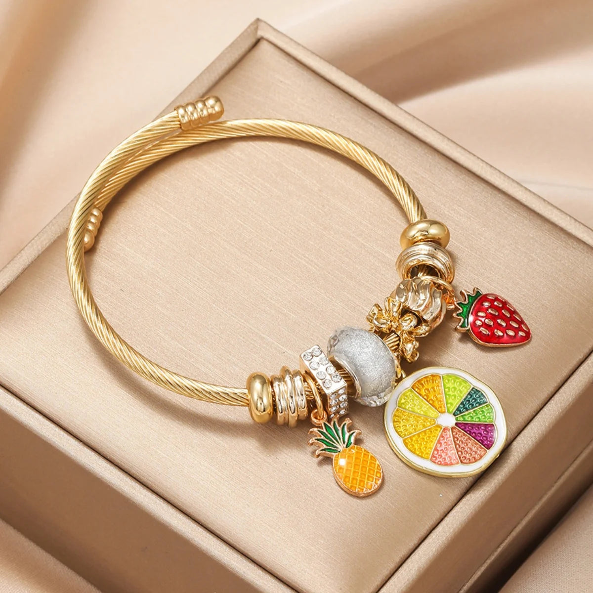 Multi Charm Open Bead Bracelet