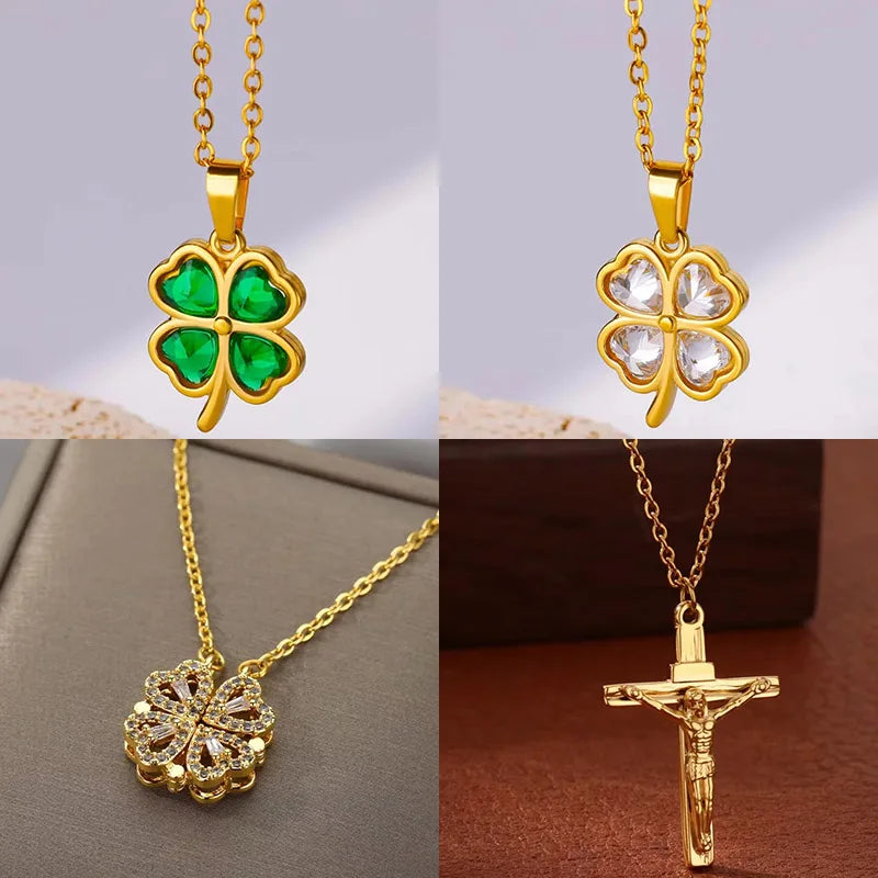 Green Clover Pendant Necklace
