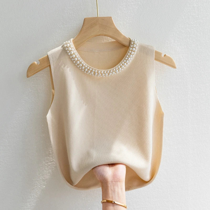 Korea Knitted Beaded Tank Top