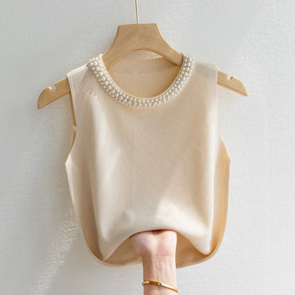 Korea Knitted Beaded Tank Top