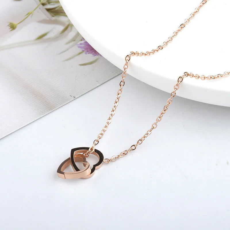 Double Heart Gold Necklace
