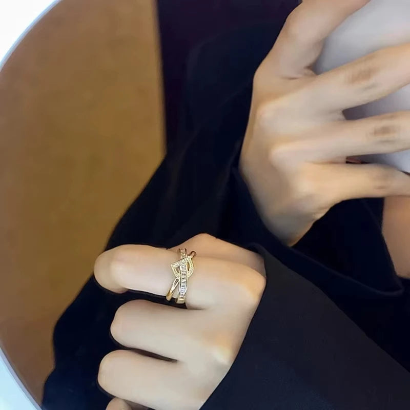 Korean Punk Cubic Zirconia adjustable ring