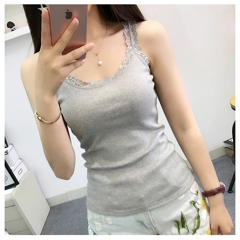 Lace Patchwork Bodycon Tank Top