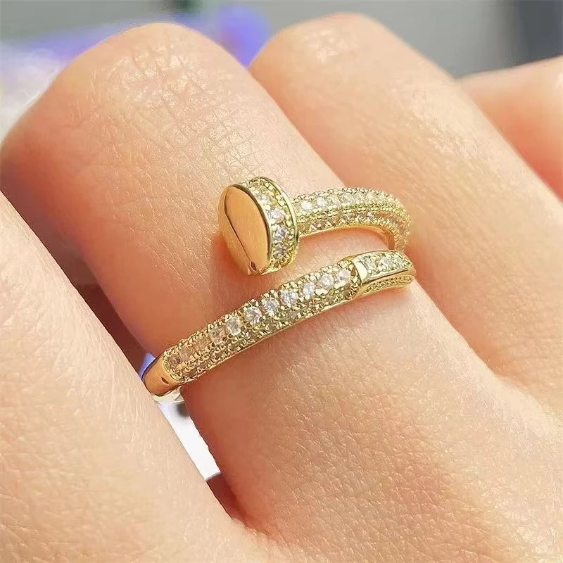 Korean Punk Cubic Zirconia adjustable ring