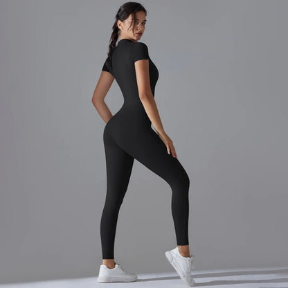 Short Sleeve Zipper Yoga Jumpsuit