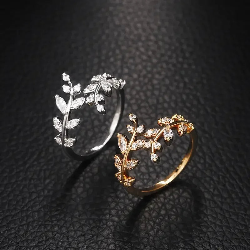 Korean Leaf Zircon Open Ring
