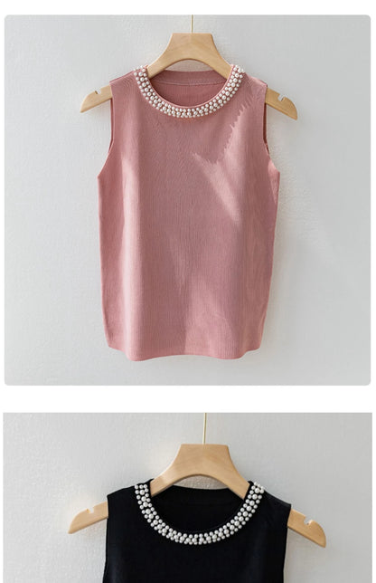 Korea Knitted Beaded Tank Top