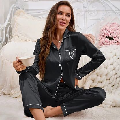 Embroidered Long Sleeve Pajama Set