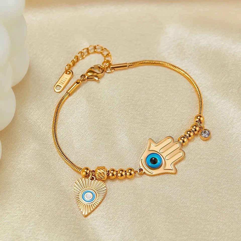 Evil Eye Heart Chain Bracelet