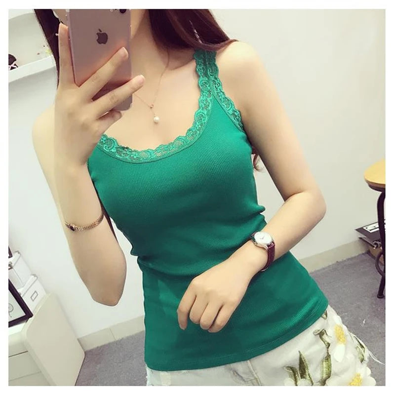 Lace Patchwork Bodycon Tank Top