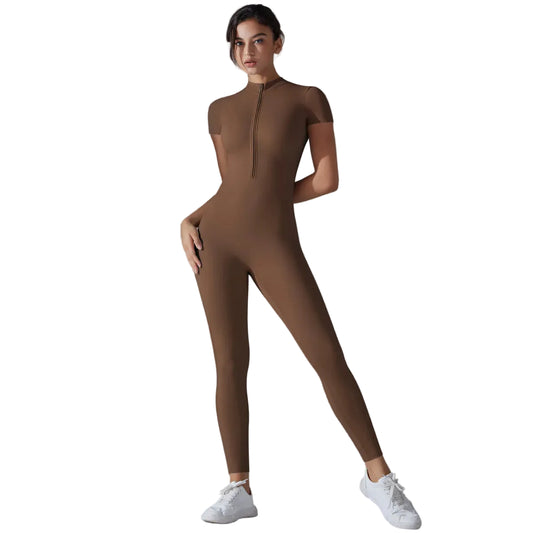 Short Sleeve Zipper Yoga Jumpsuit