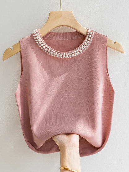 Korea Knitted Beaded Tank Top