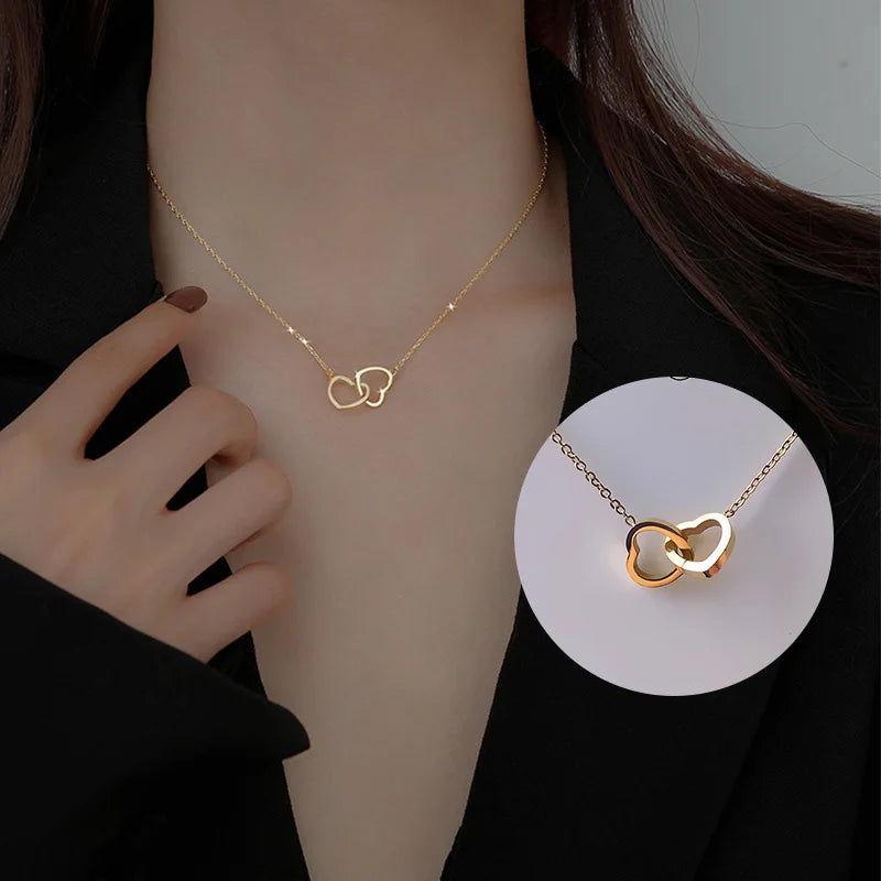 Double Heart Gold Necklace