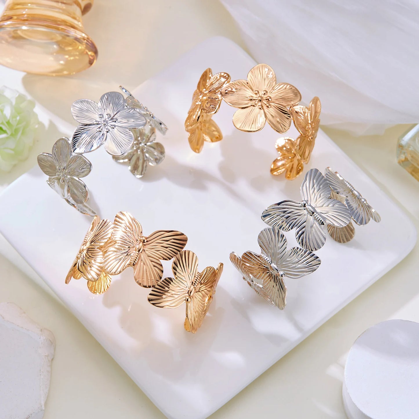 Butterfly Flower Open Cuff