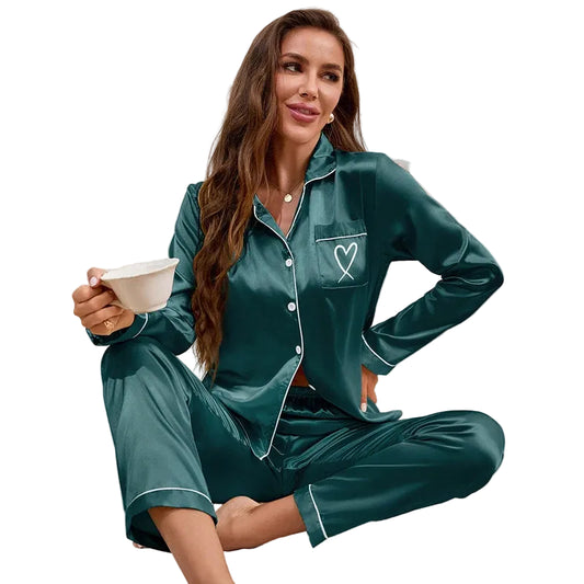 Embroidered Long Sleeve Pajama Set