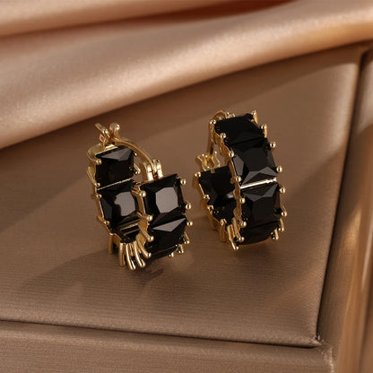Vintage Black Crystal Hoop Earrings