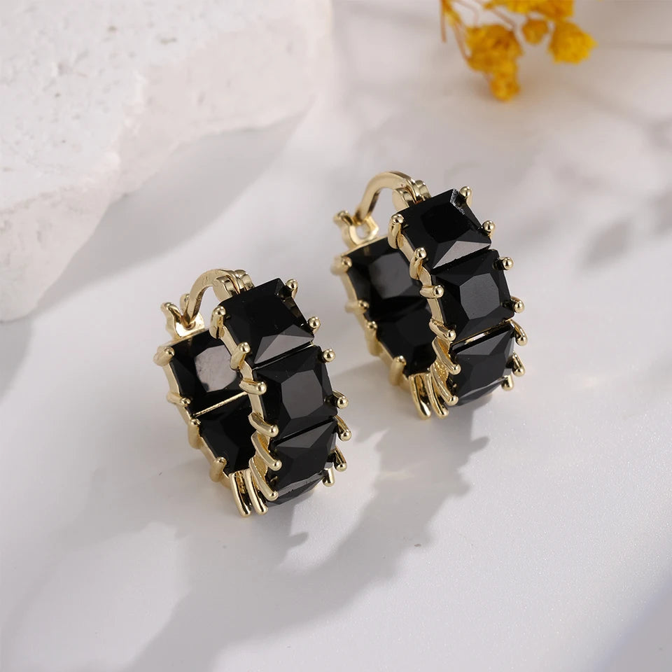 Vintage Black Crystal Hoop Earrings