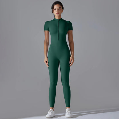 Short Sleeve Zipper Yoga Jumpsuit