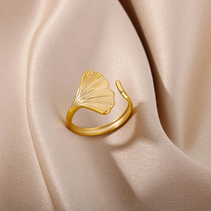 Vintage Ginkgo Leaf Open Ring