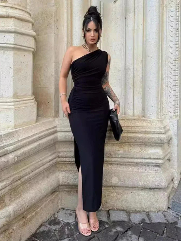 Black Split Backless Maxi Dress