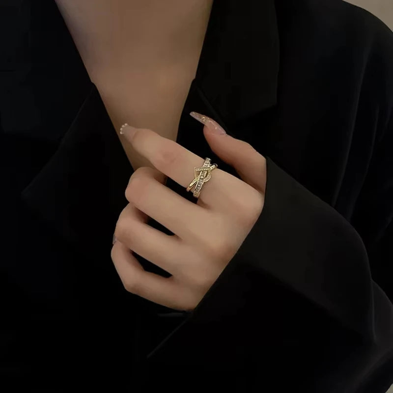 Korean Punk Cubic Zirconia adjustable ring