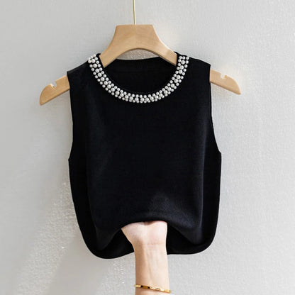 Korea Knitted Beaded Tank Top