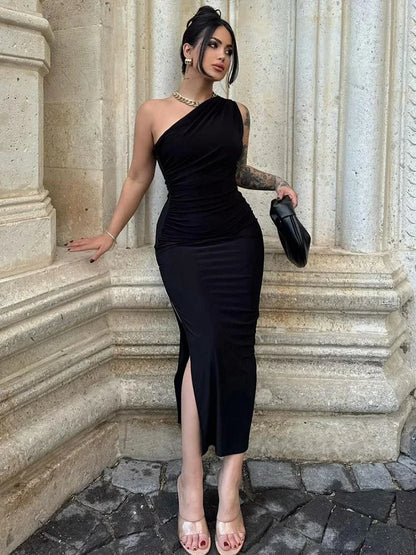 Black Split Backless Maxi Dress