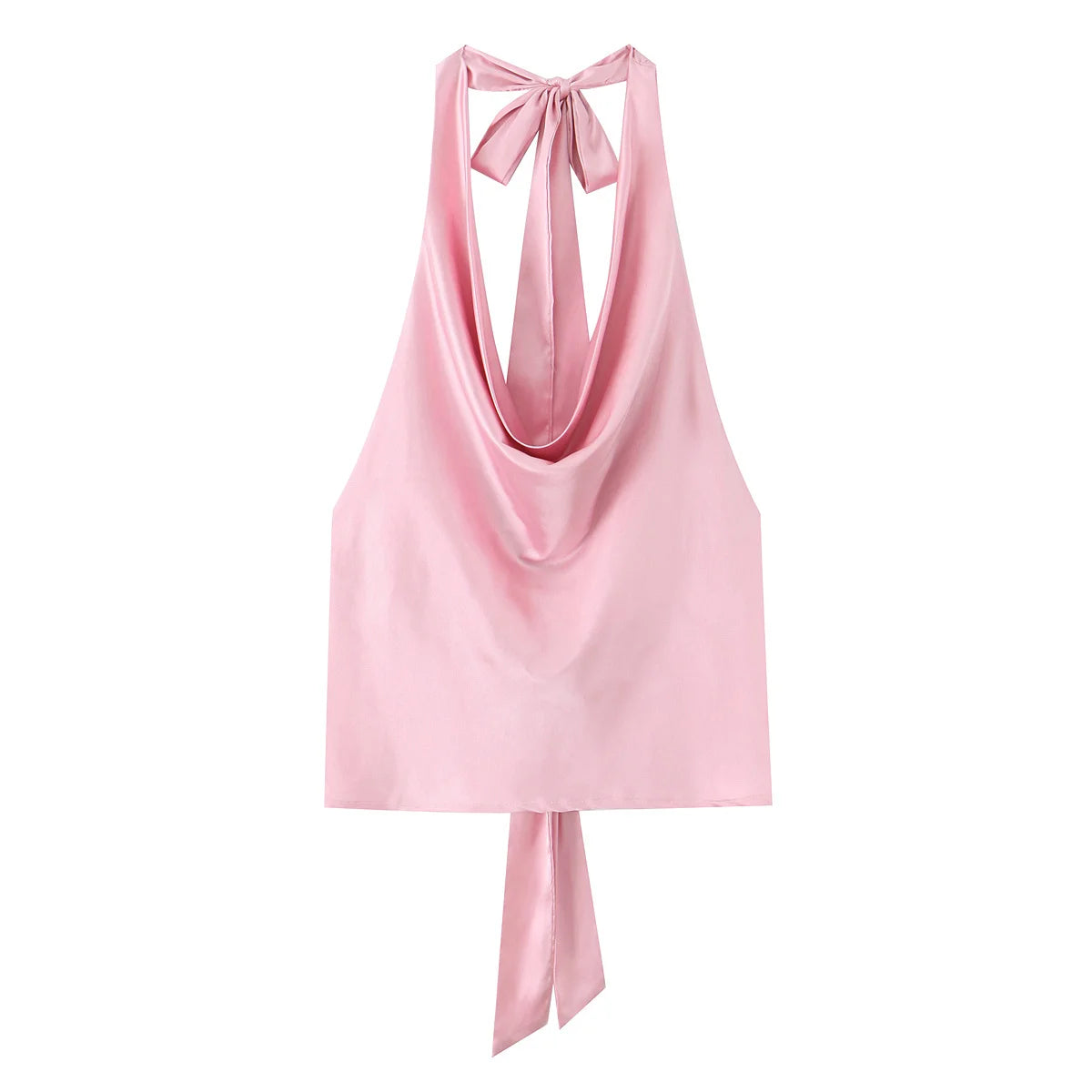 Satin Halter Tie-Back Top