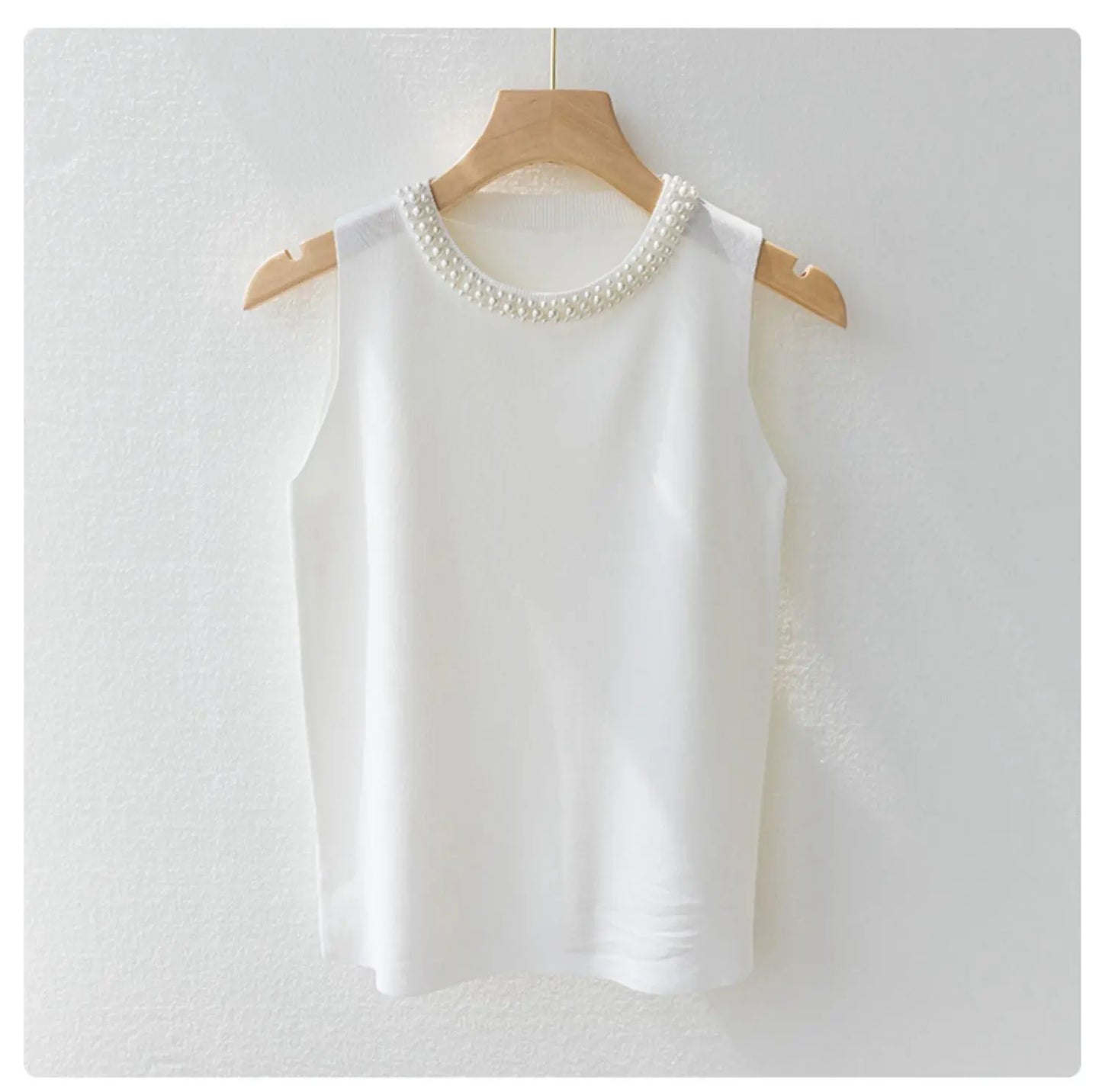 Korea Knitted Beaded Tank Top