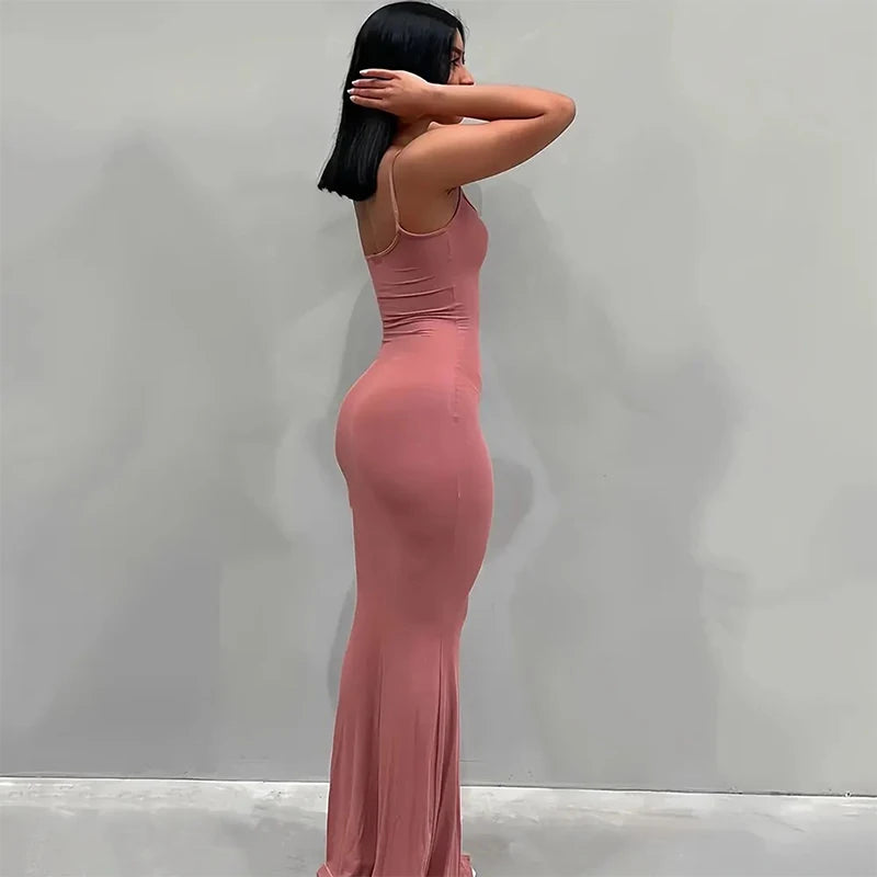 Satin Backless Bodycon Maxi Dress
