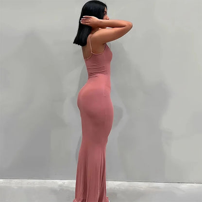Satin Backless Bodycon Maxi Dress