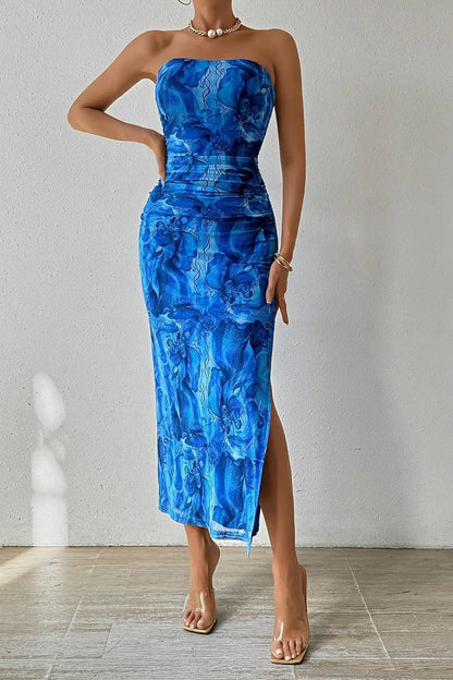 Sleeveless Chestless Hem Slit Dress