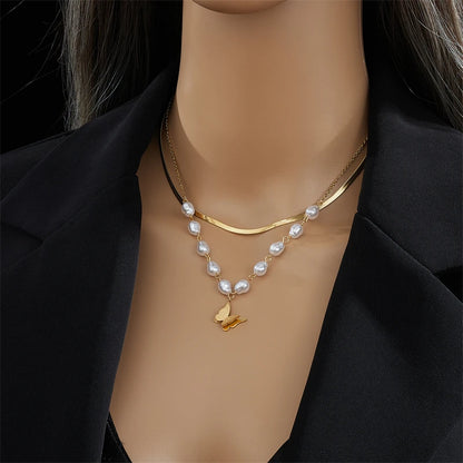 Pearl Butterfly Layered Necklace
