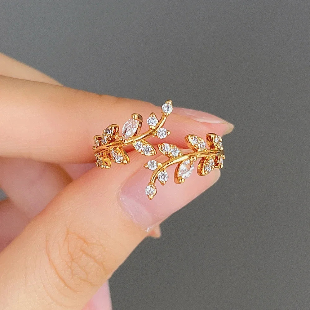 Korean Leaf Zircon Open Ring