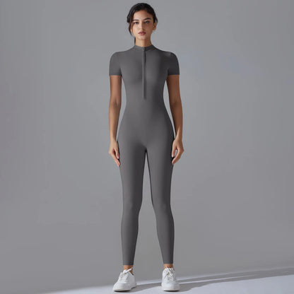 Short Sleeve Zipper Yoga Jumpsuit