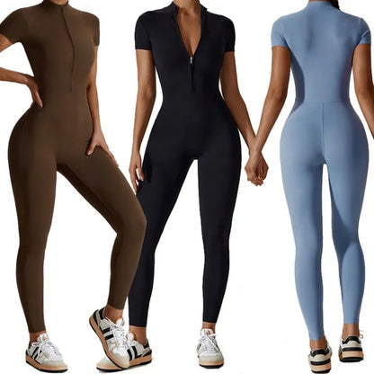 Short Sleeve Zipper Yoga Jumpsuit