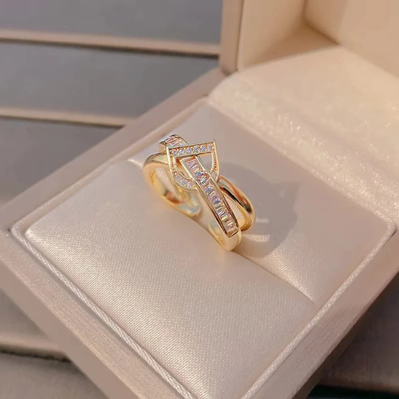 Korean Punk Cubic Zirconia adjustable ring