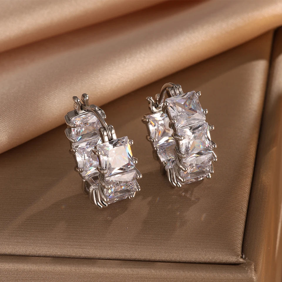 Vintage Black Crystal Hoop Earrings