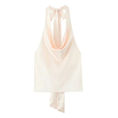 Satin Halter Tie-Back Top