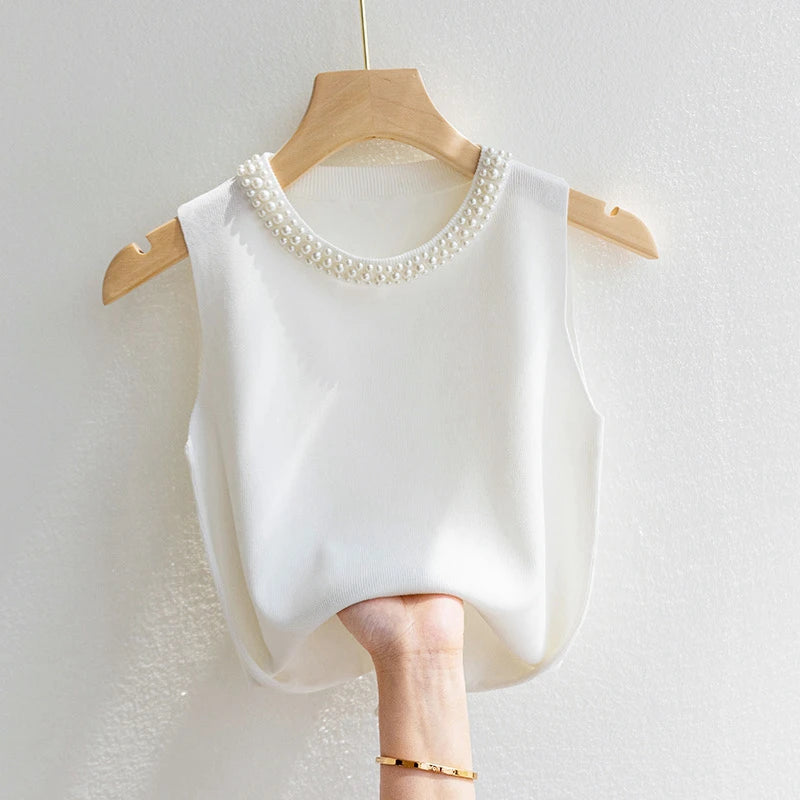 Korea Knitted Beaded Tank Top
